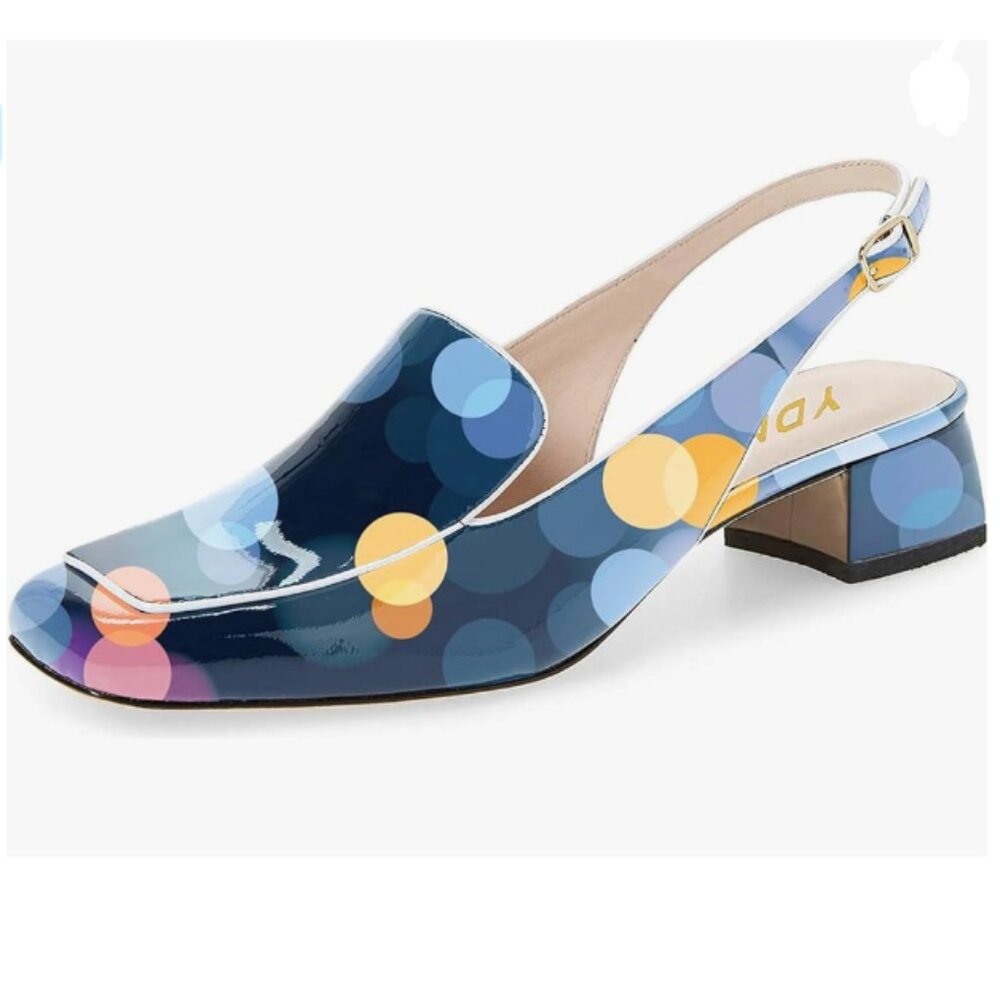 Ydn Colorful Dots Square Toe Block Low Heels Slin… - image 1